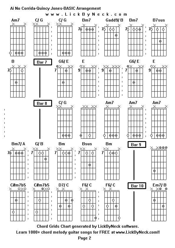 Chord Grids Chart of chord melody fingerstyle guitar song-Ai No Corrida-Quincy Jones-BASIC Arrangement,generated by LickByNeck software.